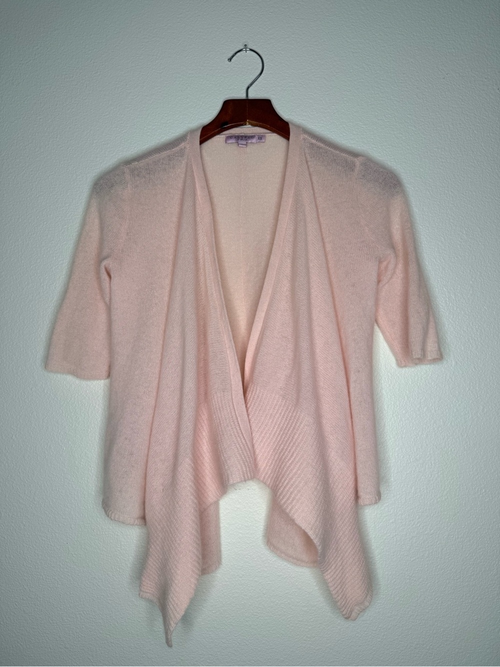 Calypso St. Barth Pale Pink Draped Open-Front Cardigan 100% Cashmere